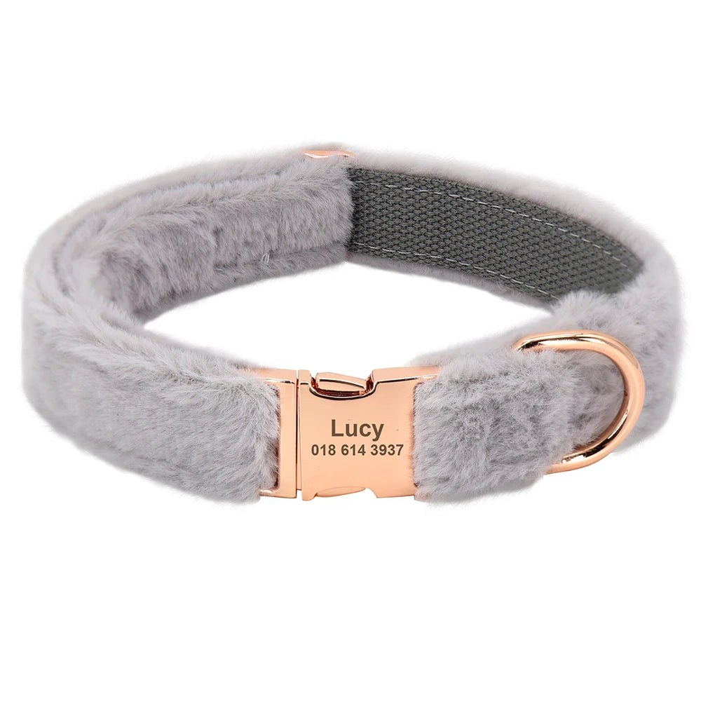 Soft Plush Personalized Dog Collar – Custom Engraved Velvet Collar with Name Tag for Small to Medium Dogs