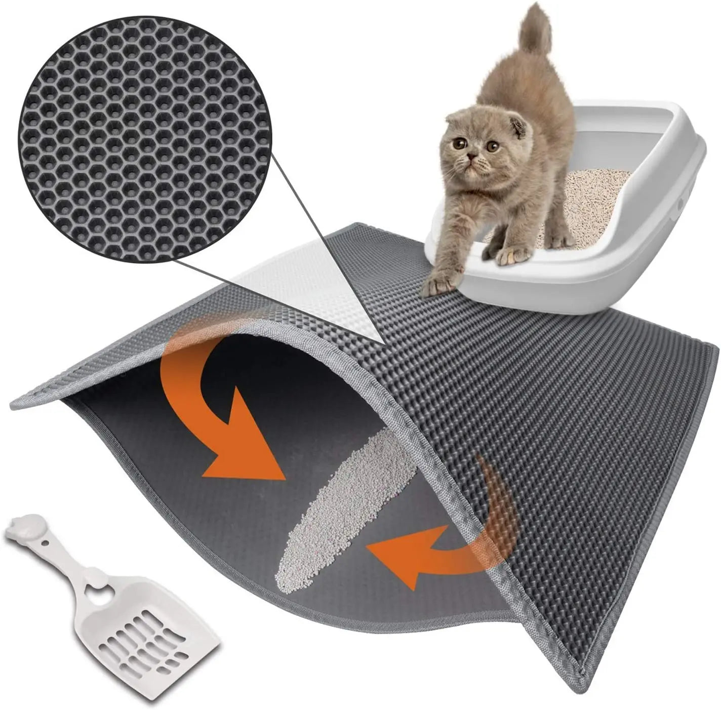 Premium Cat Litter Mat – Waterproof Double-Layer Honeycomb Design | Best Large Cat Litter Box Floor Mat for Scatter Control