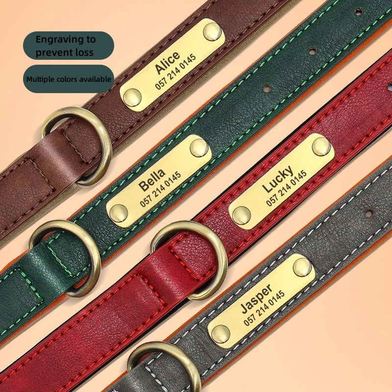 Custom Leather Dog Collar with Name Plate – Personalized Leather Collars for Dogs of All Sizes