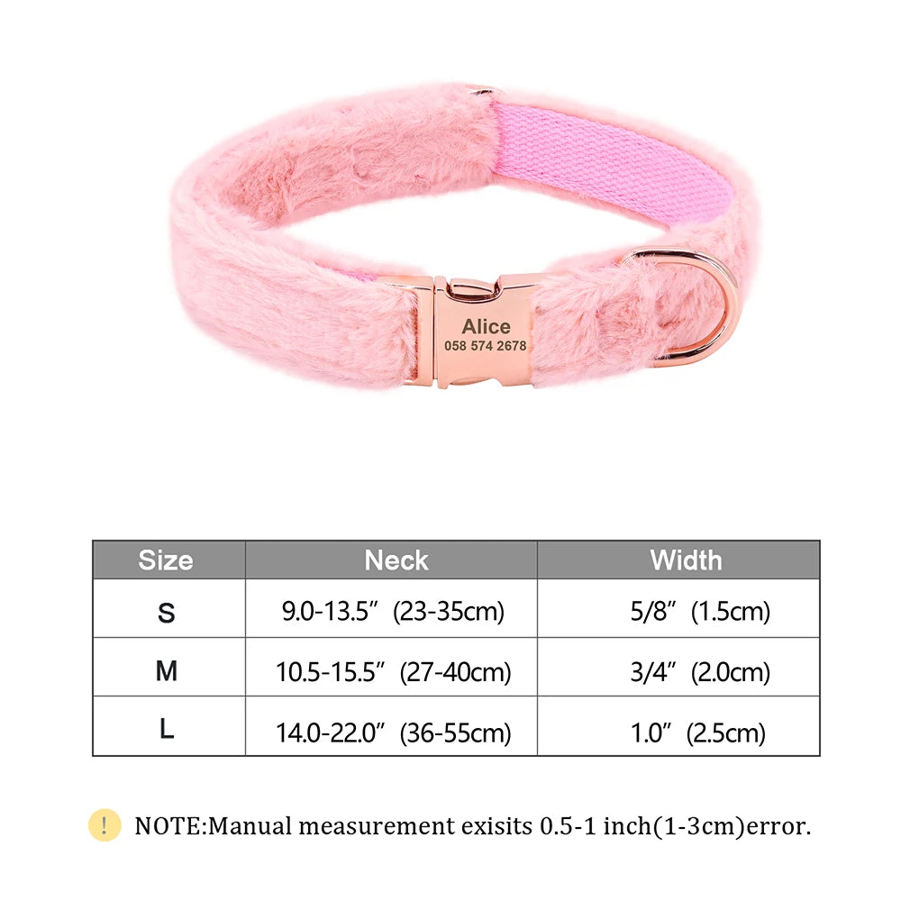 Soft Plush Personalized Dog Collar – Custom Engraved Velvet Collar with Name Tag for Small to Medium Dogs