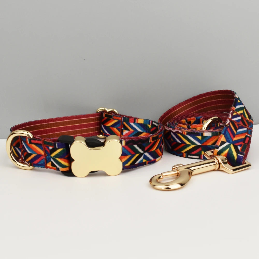 Personalized Dog Collar with Name Tag – Adjustable Ethnic Style Collar for Small, Medium & Large Dogs