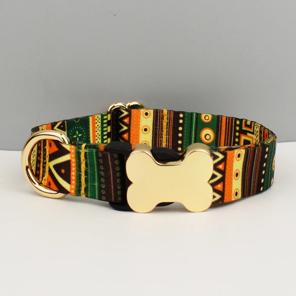 Personalized Dog Collar with Name Tag – Adjustable Ethnic Style Collar for Small, Medium & Large Dogs