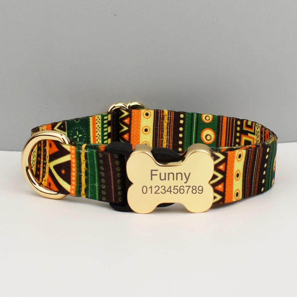 Personalized Dog Collar with Name Tag – Adjustable Ethnic Style Collar for Small, Medium & Large Dogs