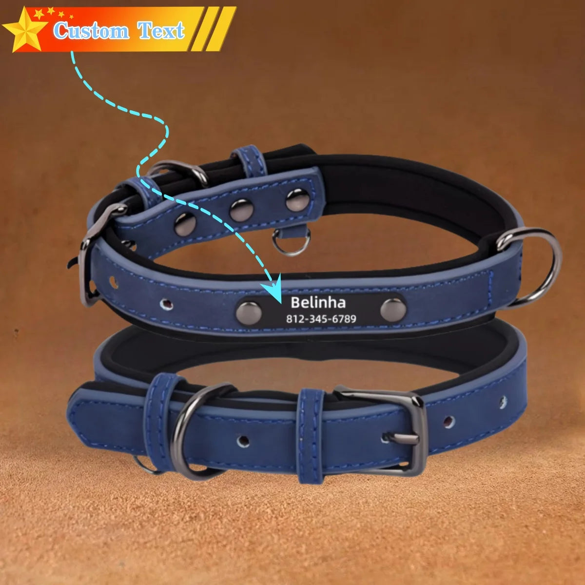 Custom Leather Dog Collar with Name Plate – Personalized Leather Collars for Dogs of All Sizes