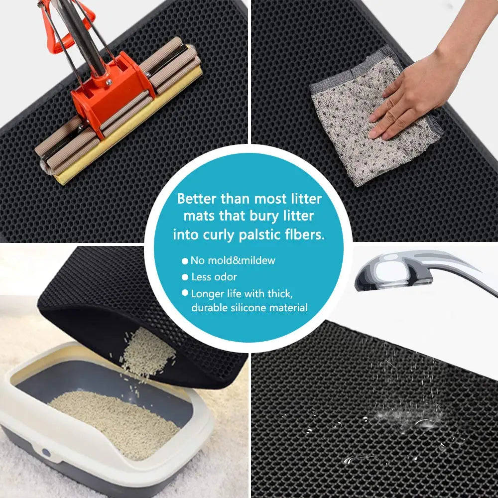 Premium Cat Litter Mat – Waterproof Double-Layer Honeycomb Design | Best Large Cat Litter Box Floor Mat for Scatter Control