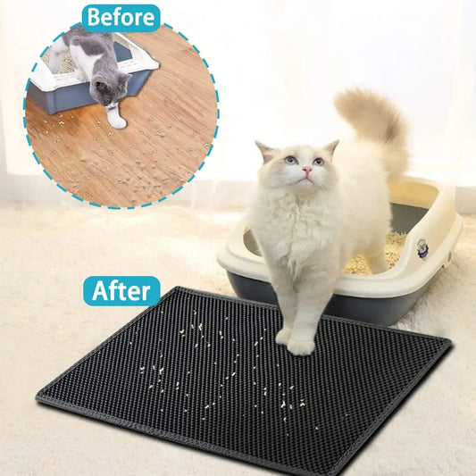 Premium Cat Litter Mat – Waterproof Double-Layer Honeycomb Design | Best Large Cat Litter Box Floor Mat for Scatter Control