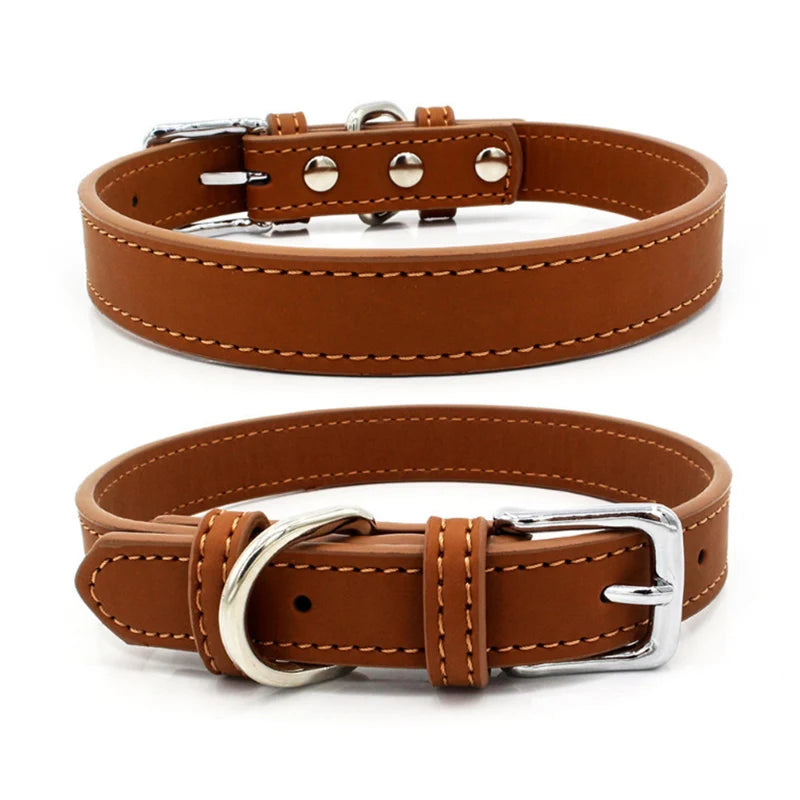 Luxury Leather Dog Collar – Premium Adjustable Leather Collar for Small, Medium Dogs