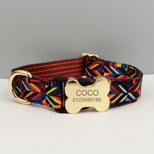 Personalized Dog Collar with Name Tag – Adjustable Ethnic Style Collar for Small, Medium & Large Dogs