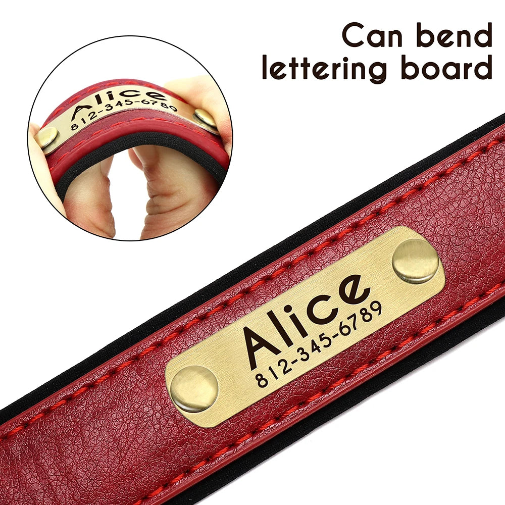 Personalized Leather Dog Collar and Leash Set – Custom Engraved Nameplate for All Sizes