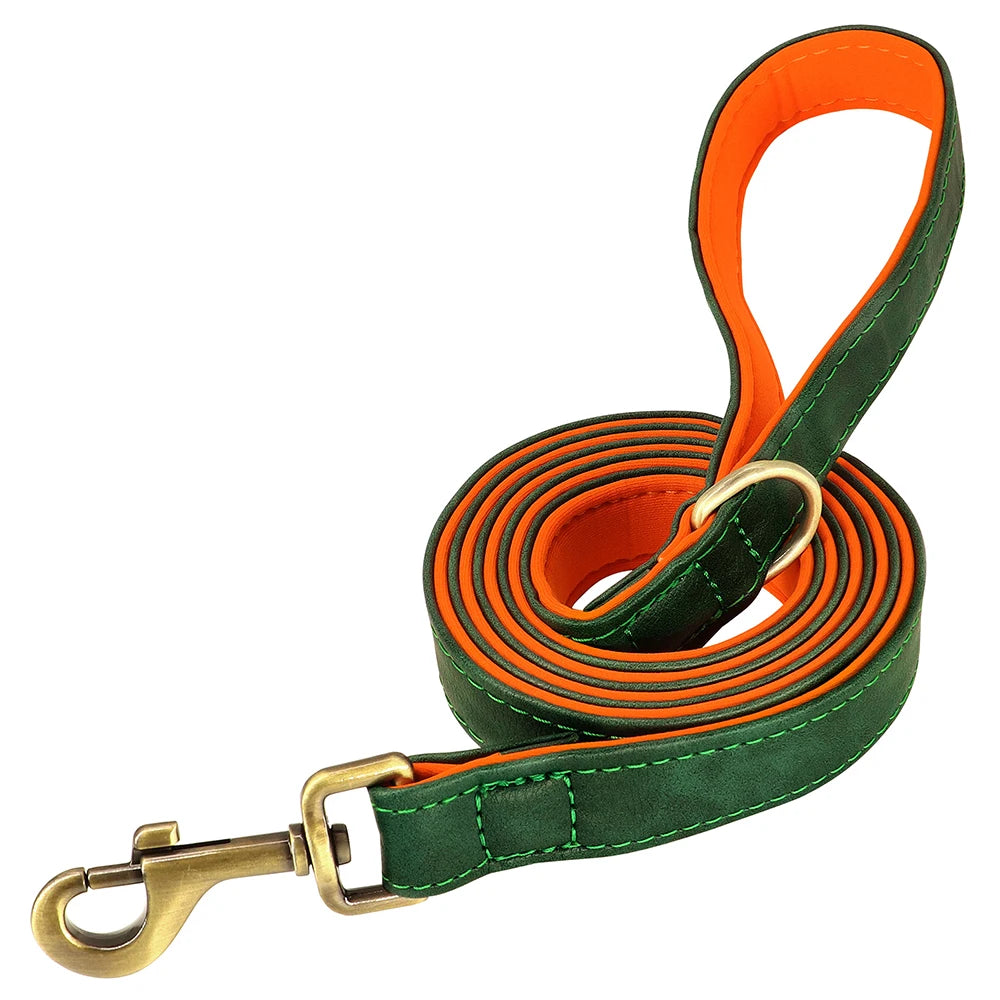 Personalized Leather Dog Collar and Leash Set – Custom Engraved Nameplate for All Sizes