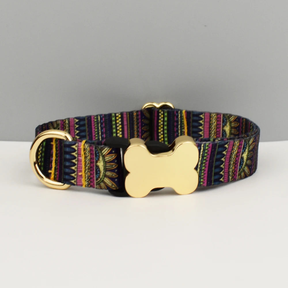 Personalized Dog Collar with Name Tag – Adjustable Ethnic Style Collar for Small, Medium & Large Dogs