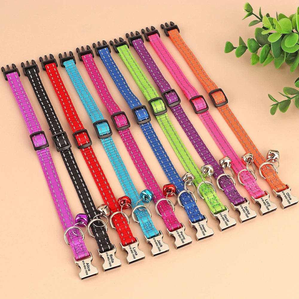 Custom Cat Collar with Name Tag – Adjustable Personalized Kitten Collar with Bell for Safety & Style