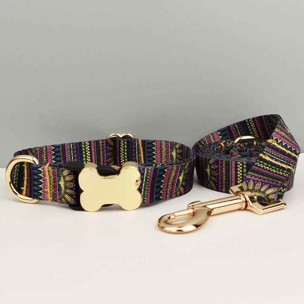 Personalized Dog Collar with Name Tag – Adjustable Ethnic Style Collar for Small, Medium & Large Dogs