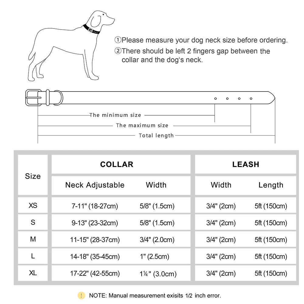 Personalized Leather Dog Collar and Leash Set – Custom Engraved Nameplate for All Sizes