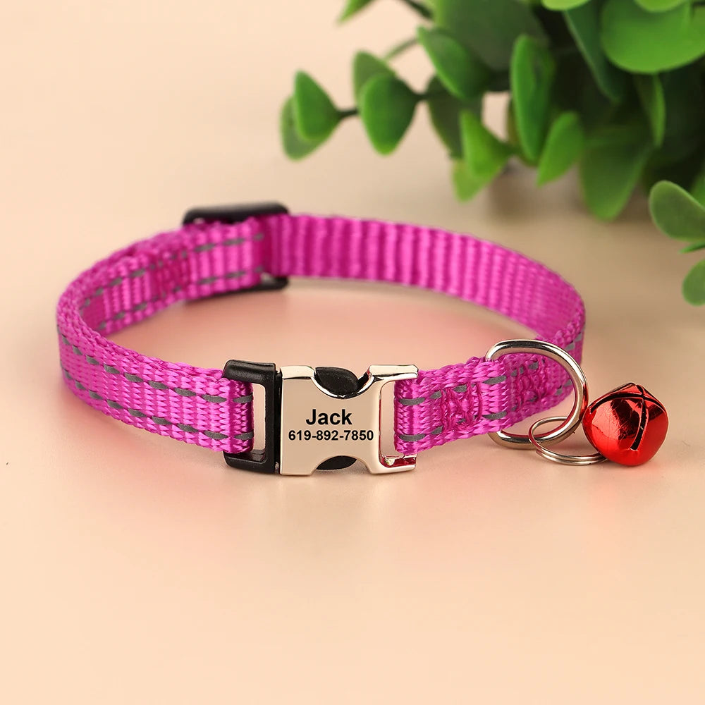 Custom Cat Collar with Name Tag – Adjustable Personalized Kitten Collar with Bell for Safety & Style