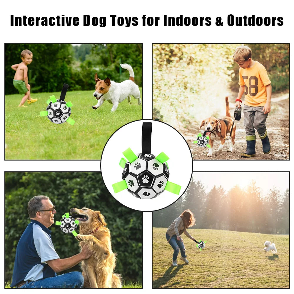 Interactive Dog Soccer Ball with Straps – Durable Toy Football for Dogs | Non-Toxic, Water-Resistant Dog Foot Ball for Fetch & Tug Play