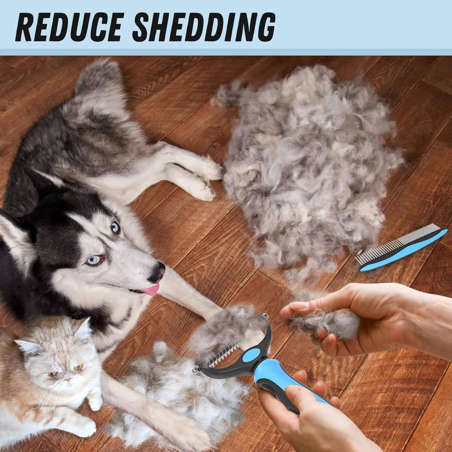 2-in-1 Dog Grooming Brush & Cat Hair Deshedding Tool – Best Brush for Long Hair Pets | Tangle Remover + Comb Set