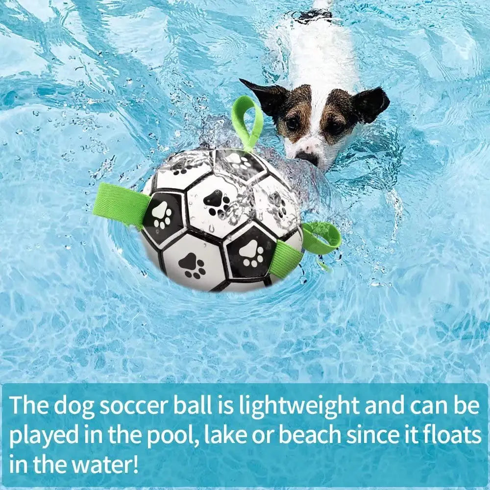 Interactive Dog Soccer Ball with Straps – Durable Toy Football for Dogs | Non-Toxic, Water-Resistant Dog Foot Ball for Fetch & Tug Play