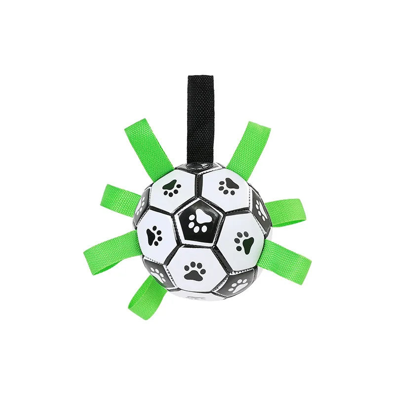 Interactive Dog Soccer Ball with Straps – Durable Toy Football for Dogs | Non-Toxic, Water-Resistant Dog Foot Ball for Fetch & Tug Play