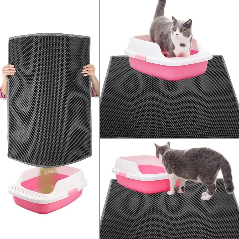 Premium Cat Litter Mat – Waterproof Double-Layer Honeycomb Design | Best Large Cat Litter Box Floor Mat for Scatter Control