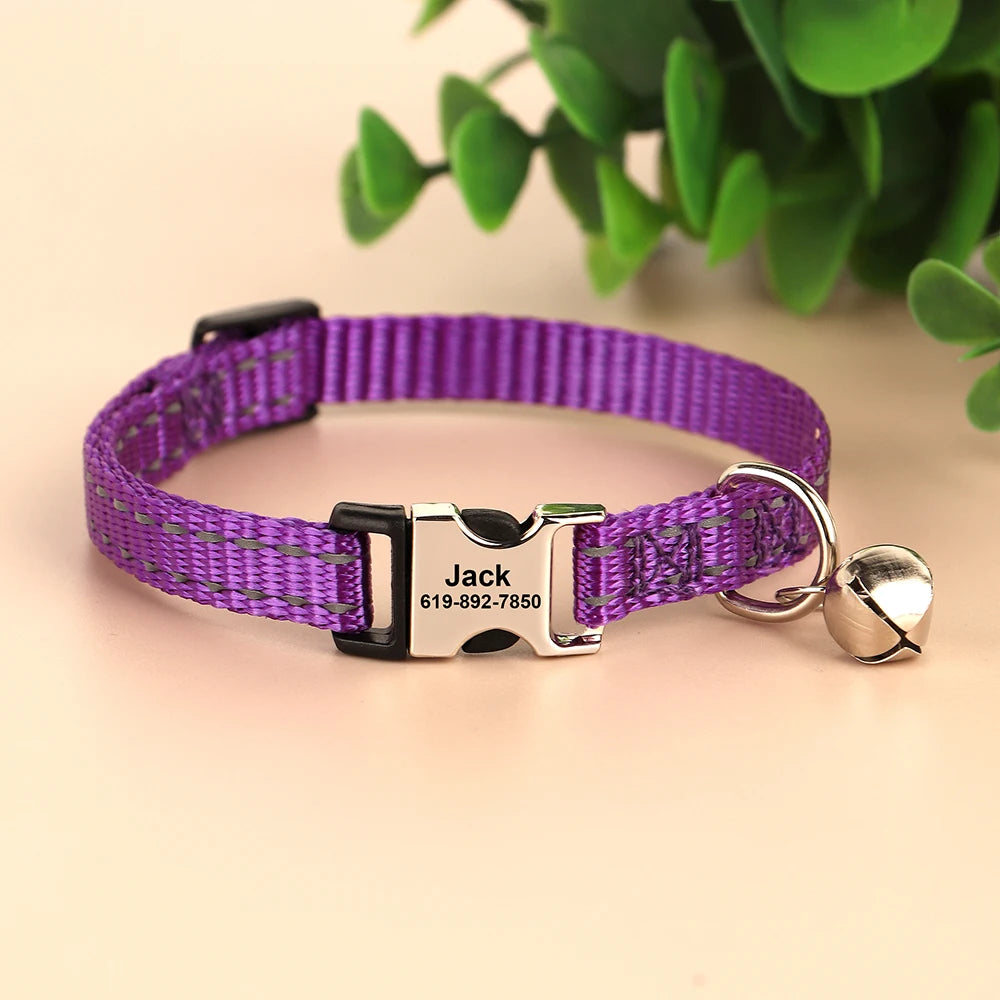 Custom Cat Collar with Name Tag – Adjustable Personalized Kitten Collar with Bell for Safety & Style