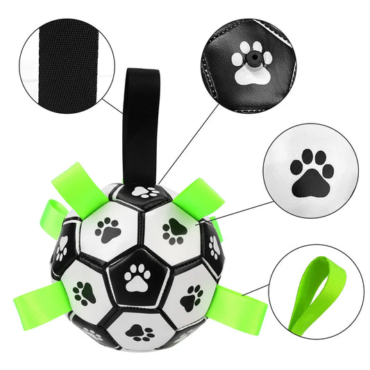Interactive Dog Soccer Ball with Straps – Durable Toy Football for Dogs | Non-Toxic, Water-Resistant Dog Foot Ball for Fetch & Tug Play