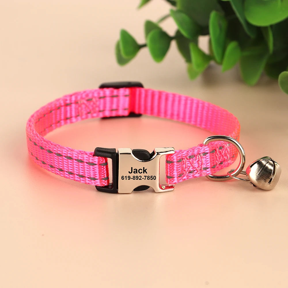 Custom Cat Collar with Name Tag – Adjustable Personalized Kitten Collar with Bell for Safety & Style