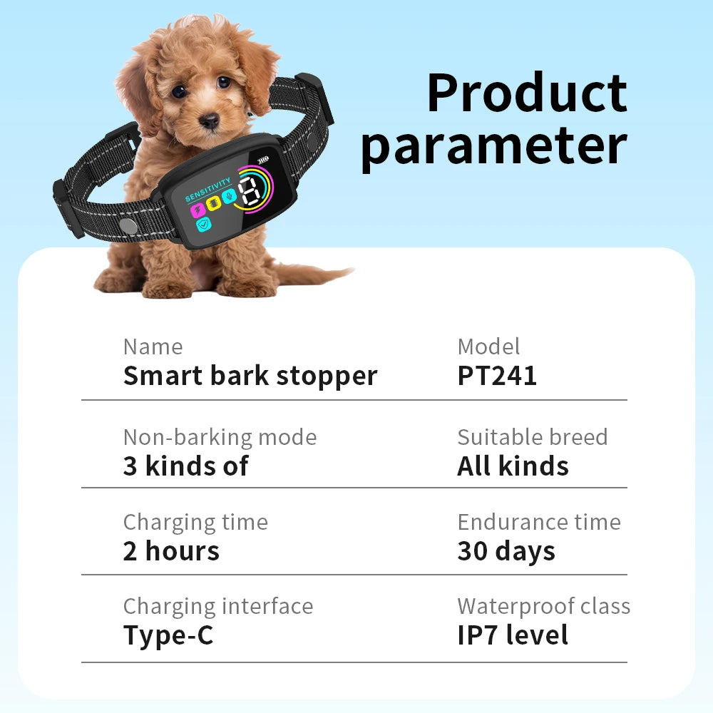 Rechargeable Anti-Bark Collar for Small Dogs – Best Bark Collar with Shock, Vibration & Beep Modes, Waterproof Collar Devices Type-C