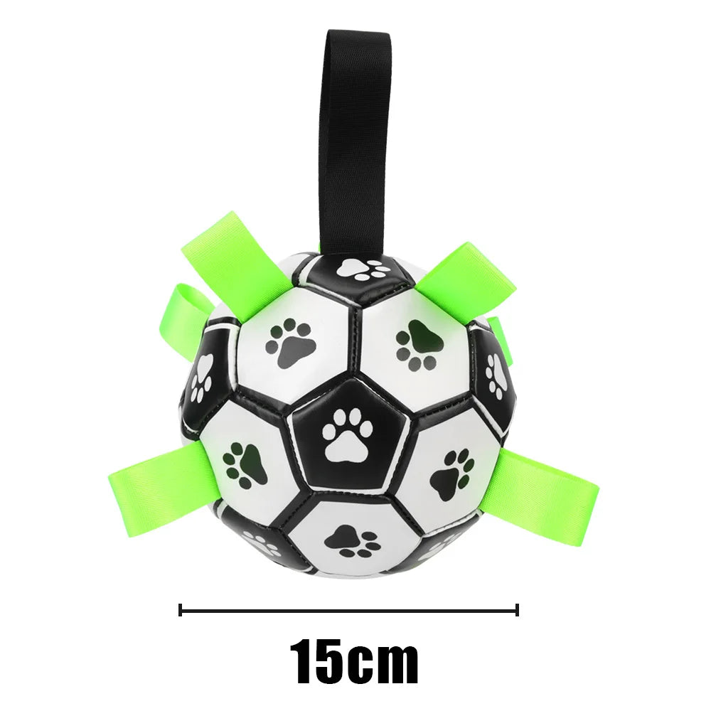 Interactive Dog Soccer Ball with Straps – Durable Toy Football for Dogs | Non-Toxic, Water-Resistant Dog Foot Ball for Fetch & Tug Play