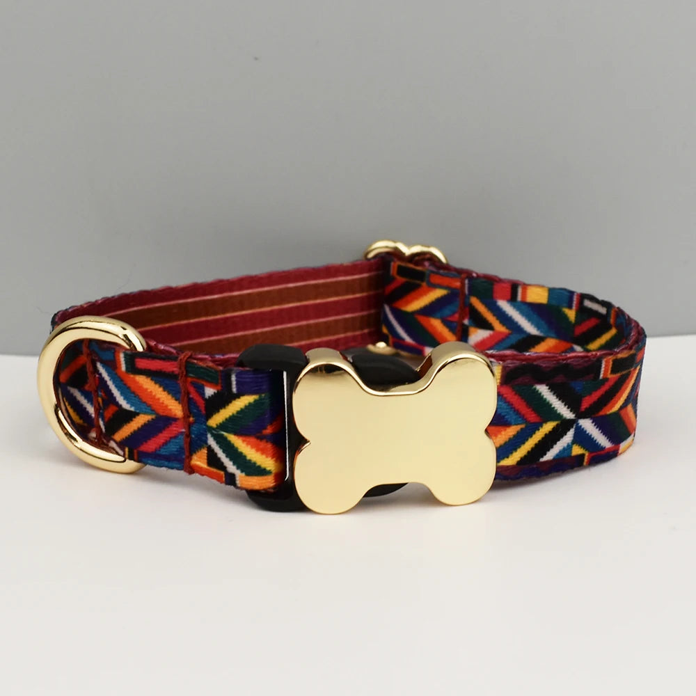 Personalized Dog Collar with Name Tag – Adjustable Ethnic Style Collar for Small, Medium & Large Dogs