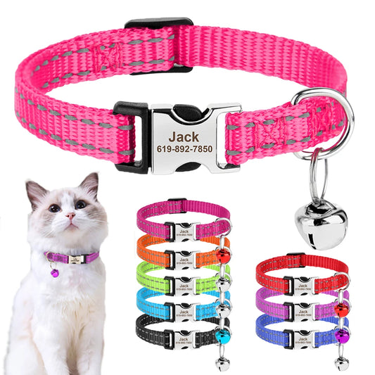 Custom Cat Collar with Name Tag – Adjustable Personalized Kitten Collar with Bell for Safety & Style