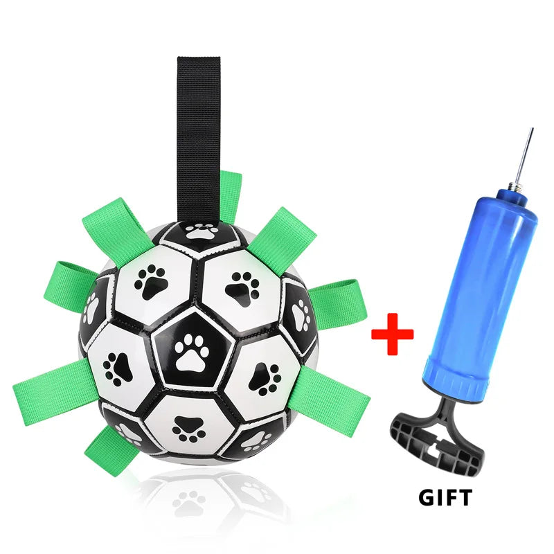 Interactive Dog Soccer Ball with Straps – Durable Toy Football for Dogs | Non-Toxic, Water-Resistant Dog Foot Ball for Fetch & Tug Play