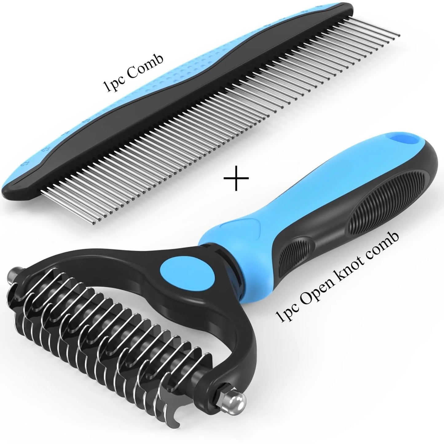 2-in-1 Dog Grooming Brush & Cat Hair Deshedding Tool – Best Brush for Long Hair Pets | Tangle Remover + Comb Set