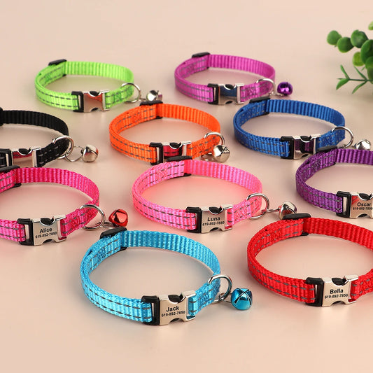 Custom Cat Collar with Name Tag – Adjustable Personalized Kitten Collar with Bell for Safety & Style