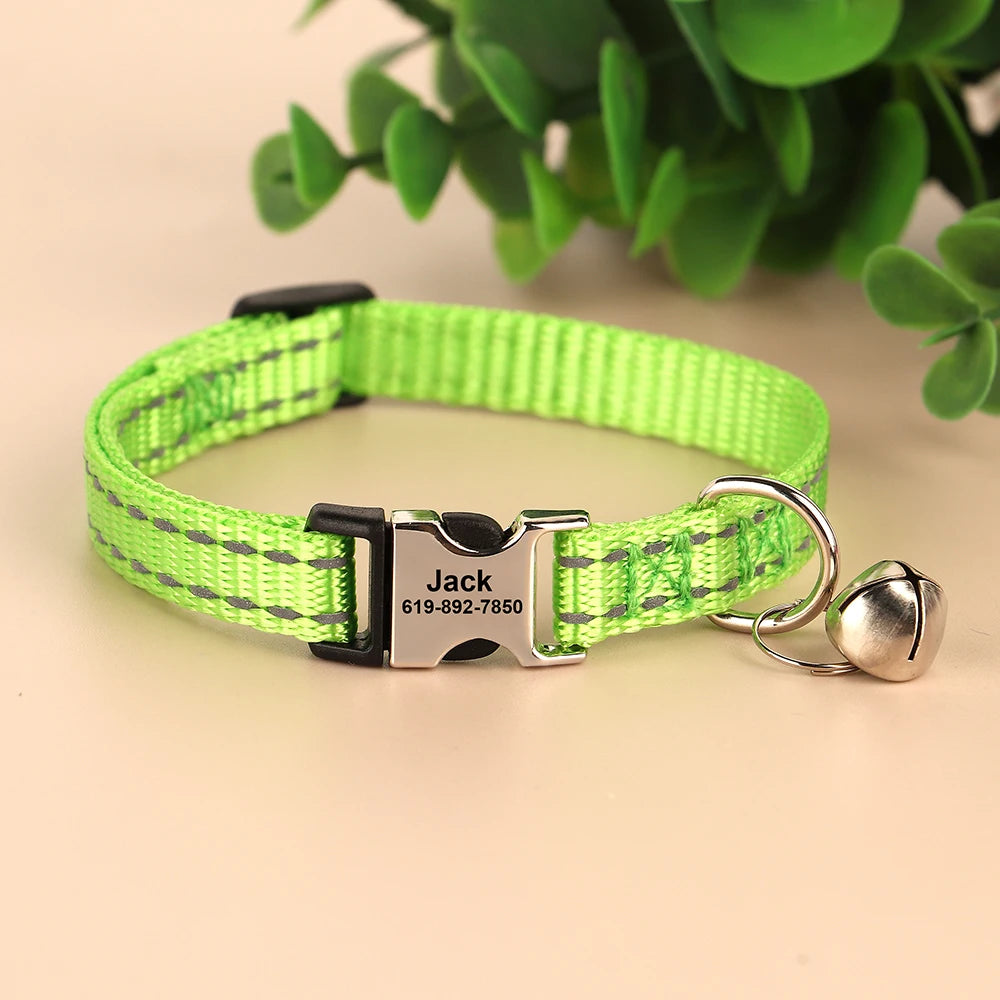 Custom Cat Collar with Name Tag – Adjustable Personalized Kitten Collar with Bell for Safety & Style