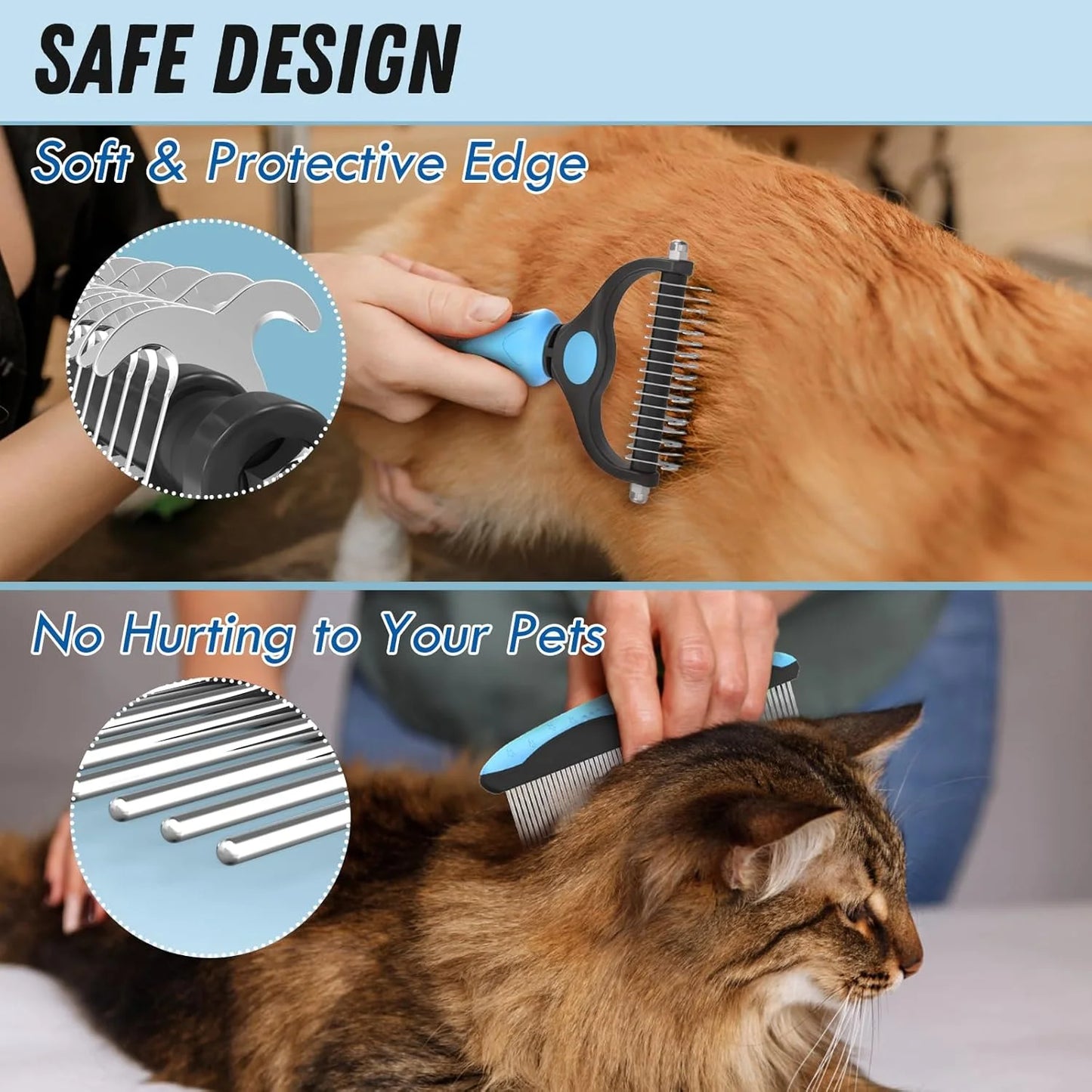 2-in-1 Dog Grooming Brush & Cat Hair Deshedding Tool – Best Brush for Long Hair Pets | Tangle Remover + Comb Set