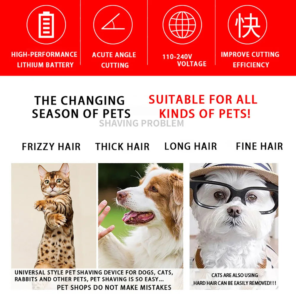 Professional Dog Hair Clippers – Best Cordless Grooming Trimmer for Dogs & Cats with Low Noise & Rechargeable Battery