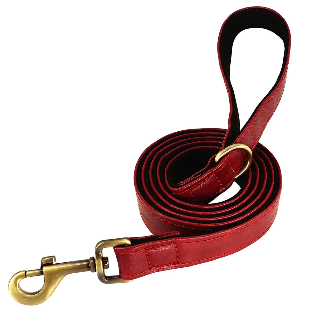 Personalized Leather Dog Collar and Leash Set – Custom Engraved Nameplate for All Sizes