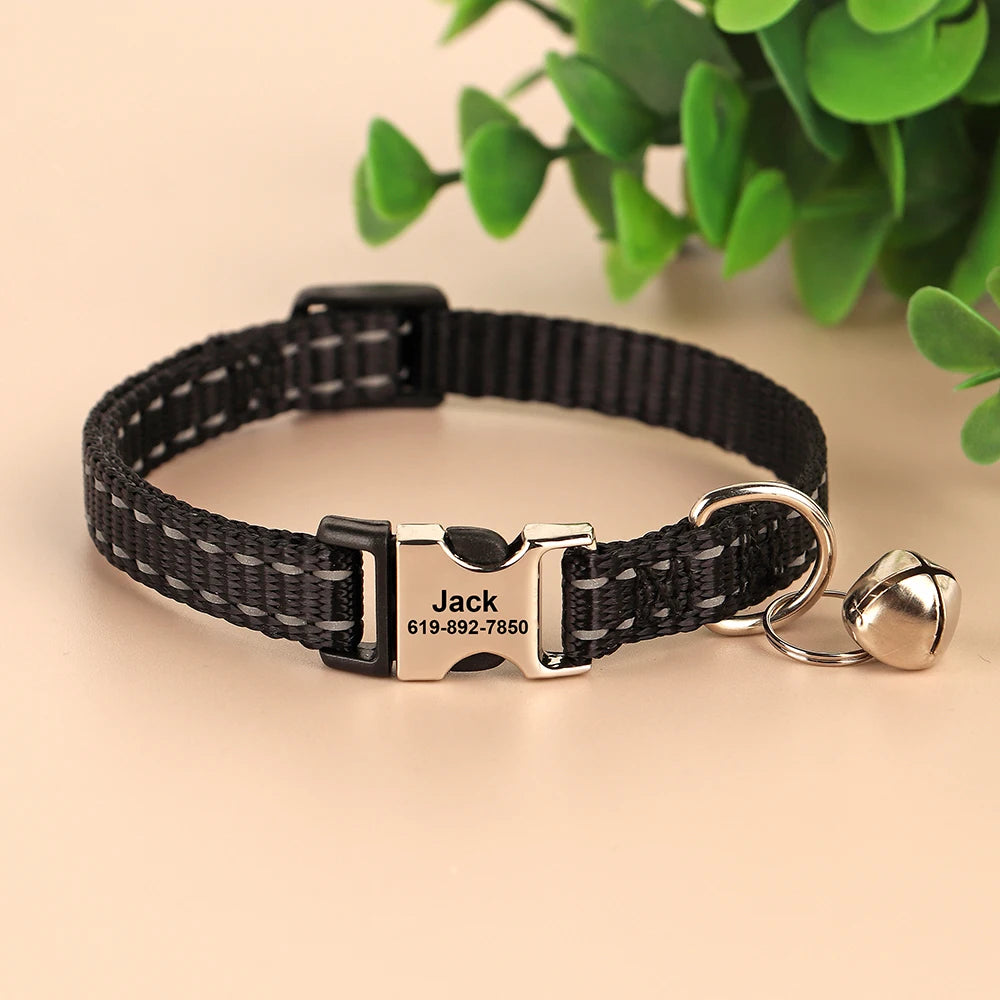 Custom Cat Collar with Name Tag – Adjustable Personalized Kitten Collar with Bell for Safety & Style