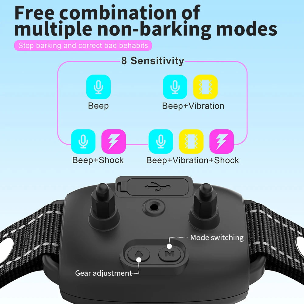 Rechargeable Anti-Bark Collar for Small Dogs – Best Bark Collar with Shock, Vibration & Beep Modes, Waterproof Collar Devices Type-C