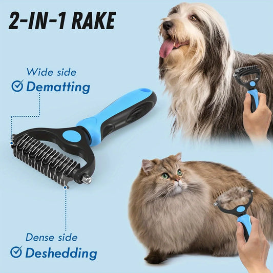 2-in-1 Dog Grooming Brush & Cat Hair Deshedding Tool – Best Brush for Long Hair Pets | Tangle Remover + Comb Set