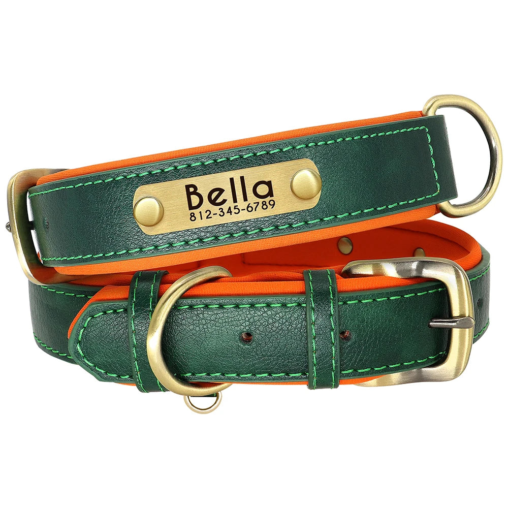 Personalized Leather Dog Collar and Leash Set – Custom Engraved Nameplate for All Sizes