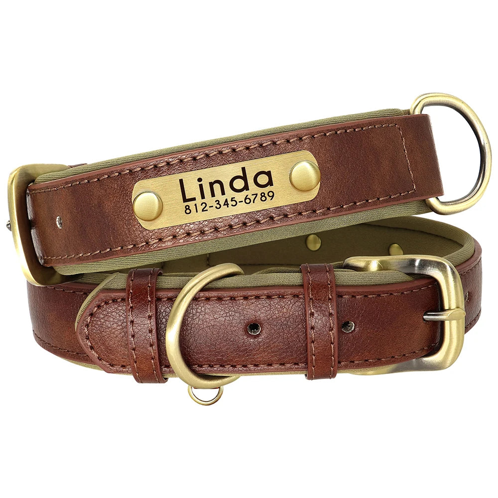 Personalized Leather Dog Collar and Leash Set – Custom Engraved Nameplate for All Sizes