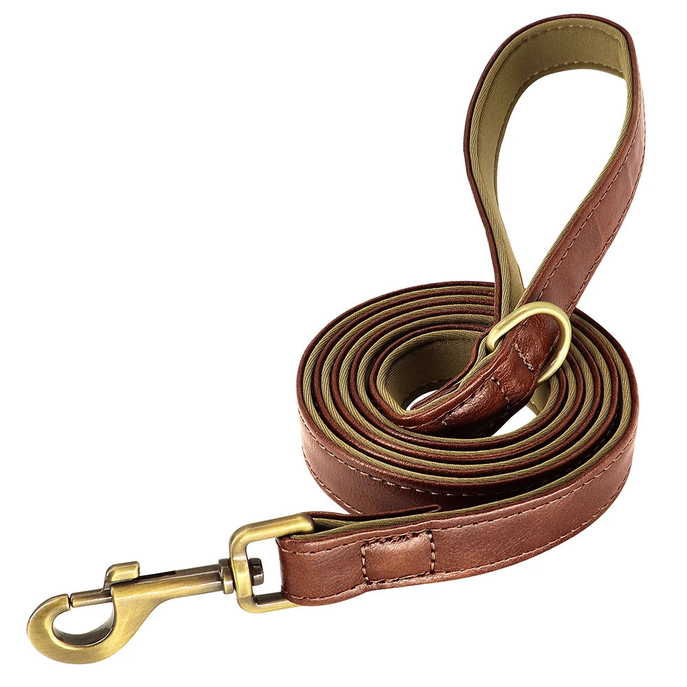 Personalized Leather Dog Collar and Leash Set – Custom Engraved Nameplate for All Sizes