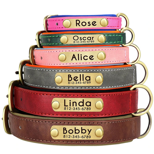 Personalized Leather Dog Collar and Leash Set – Custom Engraved Nameplate for All Sizes