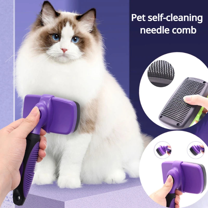 Self-Cleaning Pet Grooming Brush – Tangle-Free Deshedding Tool for Cats & Dogs