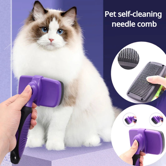 Self-Cleaning Pet Grooming Brush – Tangle-Free Deshedding Tool for Cats & Dogs