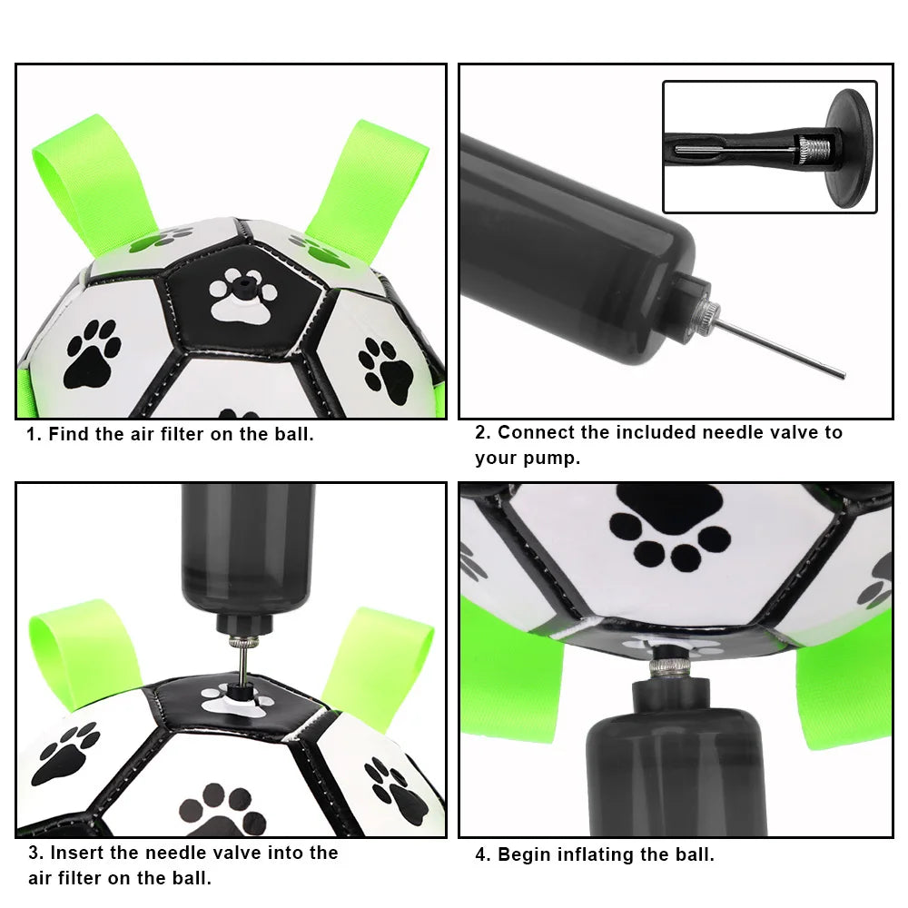 Interactive Dog Soccer Ball with Straps – Durable Toy Football for Dogs | Non-Toxic, Water-Resistant Dog Foot Ball for Fetch & Tug Play