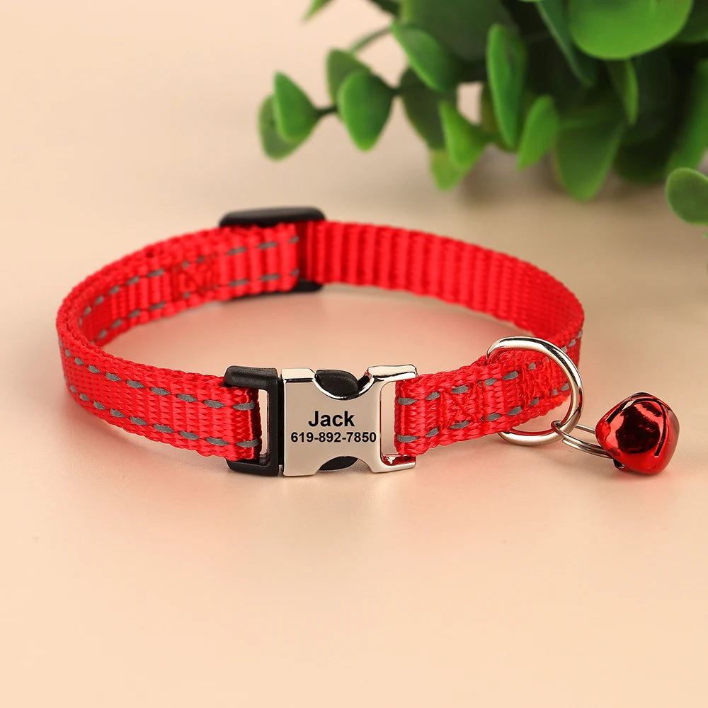 Custom Cat Collar with Name Tag – Adjustable Personalized Kitten Collar with Bell for Safety & Style