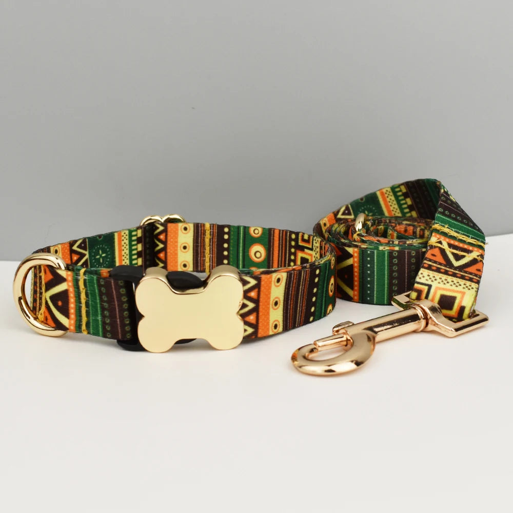 Personalized Dog Collar with Name Tag – Adjustable Ethnic Style Collar for Small, Medium & Large Dogs